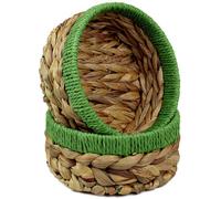 Small Water Hyacinth round baskets for storage Natural Green edges for shelves open hamper. Decorative gift mini tray make up Kitchen organiser (2 x Pack, Medium 18cm)
