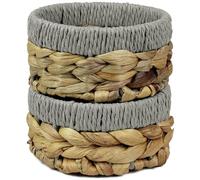 Small Water Hyacinth round baskets for storage Natural Light Grey edges for shelves open hamper. Decorative gift mini tray make up Kitchen organiser (2 x Pack, Small 14cm)