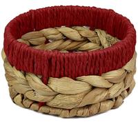 Small Water Hyacinth round baskets for storage Natural Red edges for shelves open hamper. Decorative gift mini tray make up Kitchen organiser (1 x Pack, Small 14 cm)