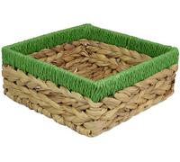 Small Water Hyacinth Square baskets for storage. Natural with Green edges for shelves open hamper decorative gift mini tray make up Kitchen organiser (1 x Pack, large 22cm)
