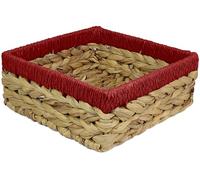 Small Water Hyacinth Square baskets for storage. Natural with Red edges for shelves open hamper decorative gift mini tray make up Kitchen organiser (1 x Pack, large 22cm)