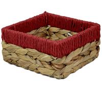Small Water Hyacinth Square baskets for storage. Natural with Red edges for shelves open hamper decorative gift mini tray make up Kitchen organiser (1 x Pack, small 14cm)