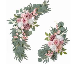 Small Wedding Arch Flowers, Artificial Pink Wedding Arch Flowers Swag Set of 2 for Ceremony Outside, Reception and Ceremony Decorations, Cream Floral Decor (rose)