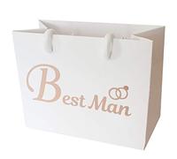 Small Wedding Gift Bags - White and Copper Gold Gift Bag with Rope Handles and Tissue Paper - Favours (Best Man)