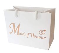 Small Wedding Gift Bags - White and Copper Gold Gift Bag with Rope Handles and Tissue Paper - Favours (Maid of Honour)