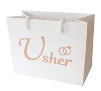 Small Wedding Gift Bags - White and Copper Gold Gift Bag with Rope Handles and Tissue Paper - Favours (Usher)