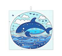 Small Whale Swimming Dish Drying Mat, Coffee Machine Dish Rack Absorbent Microfiber Dishes Drainer Mats For Kitchen Counter 16"X18"