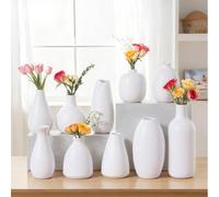 Small White Ceramic Vase Set,Bulk Mini Bud Vases for Flowers and Pampas Grass,Boho Centerpieces for Party/DIY Weddings/Coffee Table/Counter Decor,Bedroom/Living Room/Home Decor (10)
