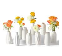 Small White Ceramic Vase Set of 10 - Mini Bud Vases for Flowers and Pampas Grass, Boho Centerpieces for Home and Party Decor, White Vases Home Decor, Ceramic Vase Set for Weddings
