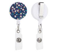 Small White Daisies Green Leaves on Purple Retractable Badge Holder Reel Clip ID Card Holder for Doctor Nurse Student Office Worker