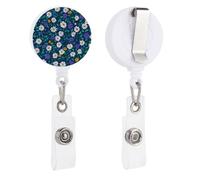 Small White Daisies Green Leaves Pattern Retractable Badge Holder Reel Clip ID Card Holder for Doctor Nurse Student Office Worker