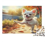 Small White Dog Autumn Garden Walk 1000 Piece Jigsaw Puzzle Jigsaw Puzzle for Adults Relaxing Focus Family Fun Home Decor Gift 52x38cm/1000pcs