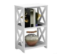 Small White End Table with Shelf, 3-Tier Narrow Side Table for Compact Spaces, PVC Bedside Nightstand Storage Unit, Quick Assembly Bookshelf for Bedroom Living Room