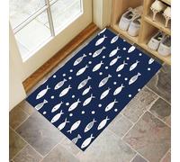 Small White Fish Doormat - Inside And Outside Welcome Mat, Navy Blue Indoor Front Doormat With Non-Slip Backing, Heavy Duty Entrance Mat, 45 X 75 Cm Cartoon Style