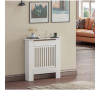 (Small, White) Radiator Cover White Modern MDF Vertical Slats Wood Decorative Cabinet for Living Room Bedroom Hallway