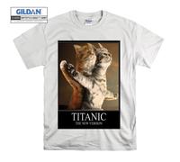 (Small, White) Titanic The New Version Funny Cat Couple Black Women T Shirt T-Shirt Tshirt Top