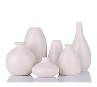 Small White vase Set of 6, Ceramic White Bud vases for centerpieces, House Plants Ikebana Mini vases for Decor, White Ceramic Bud vase Suitable for Wedding, Home, Centerpiece, Modern, Minimalist