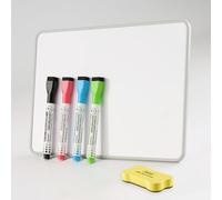 Small Whiteboard with Grey Edging - A4 Whiteboard with White Board Pens and Erasers, Smooth Writing and Easy to Dry Wipe, Suitable for Kids, Students, Writing, Drawing, Home, Office, School, Classroom