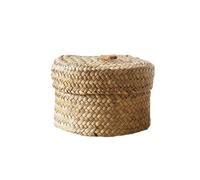 Small Wicker Basket With Lid, Small Round Seagrass Storage Baskets, Seagrass Container Box Organizer Case, Rustic Storage Box Woven Baskets Organizer, Wicker Basket With Lid Straw Round Storage Box