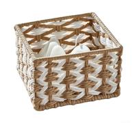 Small Wicker Bin Yellow White for Home Decor | Handwoven paper rope, rustic charm, 15cm compact size, sturdy metal frame, material