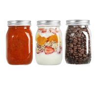 Small Wide Mouth Mason Jars: 500ml Glass Overnight Oats Jar Container Cereal Milk Vegetable Fruit Salad Clear Storage Containers with Lid 3pc(Small)