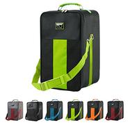 Small Wig Travel Box with Top Handle, Shoulder Strap & Double Zipper, Carrying Case with Removable Head-Holding Base - Black & Green - by Adolfo Design