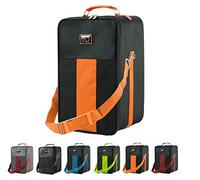 Small Wig Travel Box with Top Handle, Shoulder Strap & Double Zipper, Carrying Case with Removable Head-Holding Base - Black & Orange - by Adolfo Design