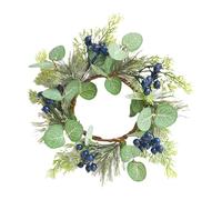 Small Winter Wreath with Eucalyptus Leaves Blueberry Candle Artificial Greenery Garland Spring Candle Surround for Holiday Decor Farmhouse Mantle Tabletop