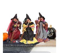 Small Witch Doll, Halloween Witch Doll, 3 x Halloween Broom Witch Doll, Haunted House Props, Desktop Doll Ornament for Backgrounds and Stage Pictures