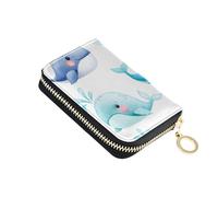 Small Women Wallet Card Holder Wallets RFID Blocking Leather Travel Wallet with Zipper Cute Funny Whale Blue