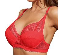 Small Women's Bustier Women Full Cup Thin Underwear Small Bra Plus Size Wireless Adjustable Lace Bra Breast Cover BD Cup Large Lace Bra Lingerie Women's Sexy Underwear, red, 40D