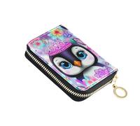 Small Women's Wallet 9 Credit Card Slots & 2 Cash Slots Zip Around Travel Wallet with Zipper Cute Penguin Sparkling Purple