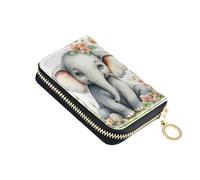 Small Women's Wallet RFID Blocking Credit Card Holders Zip Around Travel Wallet with Zipper Cute Elephant Pastel Flowers