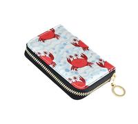 Small Women's Wallets 9 Credit Card Slots & 2 Cash Slots Zip Around Travel Cash Wallet with Coin Pocket Cute Red Crabs Blue Stripes