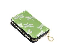Small Women's Wallets Card Holder Wallets RFID Blocking Zip Around Zipper Card and Cash Holder White Dragonflies Green Tile