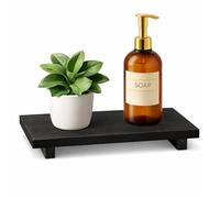 Small Wood Bathroom Tray Farmhouse Decorative Pedestal Stand Rustic Wood Riser for Kitchen Counter Decor Soap Stand Holder Display Tray for Bathroom Sink Vanity (Black)