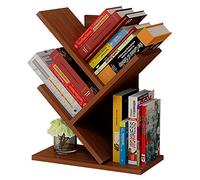 Small Wood Desktop Tree Bookcase for CD/Magazine/Book Storage - Freestanding Bookshelf Display Rack for Home/Office/Living Room