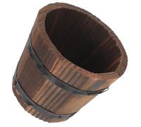 Small Wooden Barrel Flowerpot with Iron Trim, Coffee Classic Planter