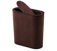 Small Wooden Bin with Lid - Rustic Dark Brown Waste Basket for Bathroom, Kitchen, Office, or Living Room - Narrow Recycling Dustbin