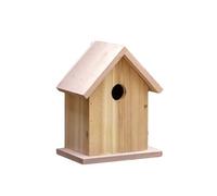 Small Wooden Bird House, Natural Wood, W16cm x H20cm x D11cm, with Side Opening, Garden Nesting Box, Outdoor Wildlife Hanging Shelter (Pink)