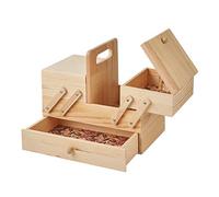 Small Wooden Cantilever Sewing Box, Light Pine/Ditsy Floral Design Interior | 29x24x17cm, 3 Tier Storage and Organiser Box with Compartments for Sewing Supplies, Accessories, Thread, Needles, etc