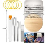 Small Wooden Darning Loom Tool for Mending Jeans, 14 Hooks & 9 Needles