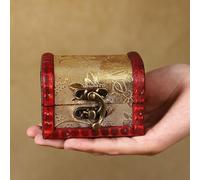 Small Wooden Jewelry Box Vintage Pine Storage Case with Antique Floral Design Compact Desktop Organizer Handcrafted Jewellery Holder Mini Leather (F)
