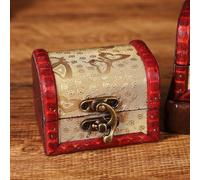 Small Wooden Jewelry Box Vintage Pine Storage Case with Antique Floral Design Compact Desktop Organizer Handcrafted Jewellery Holder Mini Leather (C)