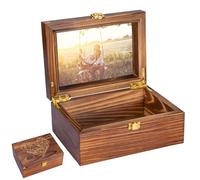 Small Wooden Memory Keepsake Boxes With Hinged Lids and a photo frame inside the lid - Decorative Storage Box With a Hinge Lids For Picture Letter Time Capsule - Wooden Gift Boxes，3.1“*5.1”*7.1“ Carbo