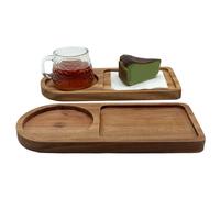 Small Wooden Serving Tray Platters, Set of 2 Wood Tray Drink Trays for Coffee Table Dessert Wood Serving Platter Oval Food Serving Board Party Plates