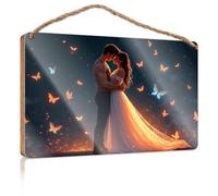 Small Wooden Signs with Sayings A Couple Embraces Under A Sky Filled with Glowing Butterflies Home Office Gifts Outdoor Wood Plaque Porch Signs(15X28CM)