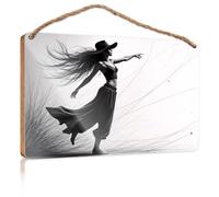 Small Wooden Signs with Sayings A Woman in A Flowing Skirt and Hat Dances Gracefully Home Office Gifts Outdoor Wood Plaque Porch Signs(20X30CM)