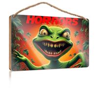 Small Wooden Signs with Sayings Green Monster with Sharp Teeth and Eerie Eyes Home Office Gifts Outdoor Wood Plaque Porch Signs(23X35CM)