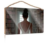 Small Wooden Signs with Sayings Library Solitude: A Woman's Quiet Reflection Wooden Sign Office Door Signs Funny Porch Decor(23X35CM)